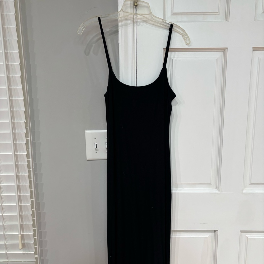 Skims 3X Black Slip Midi Dress with Spaghetti Straps